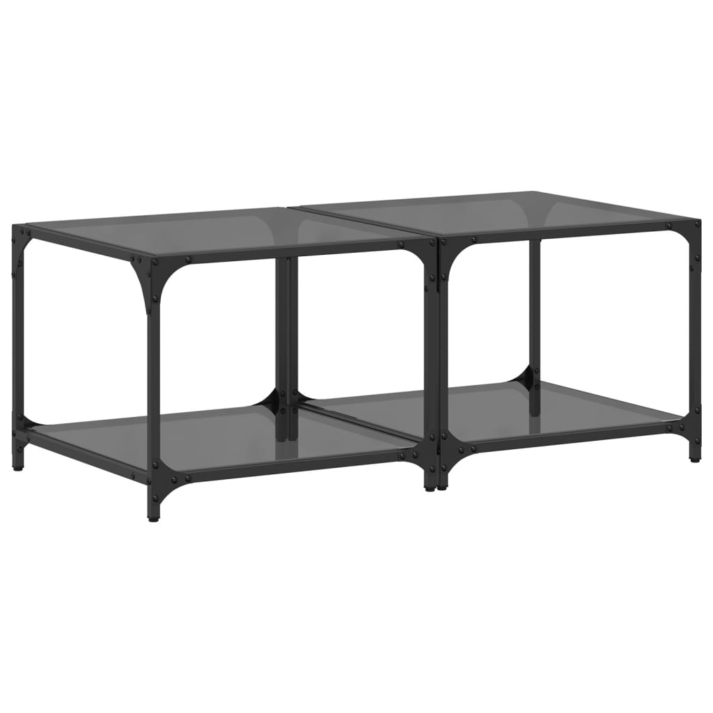 Tables basses avec plateau en verre 2 pcs. Acier noir 50x50x40 cm