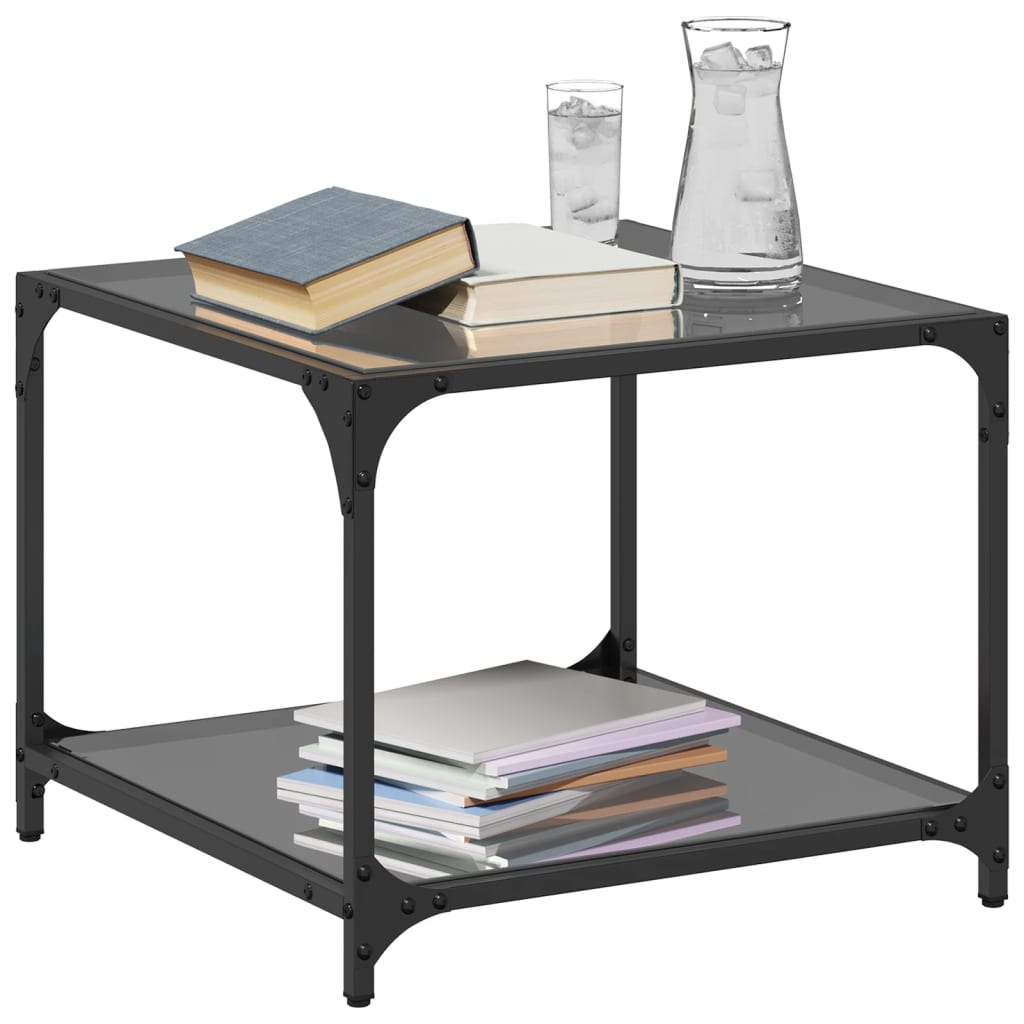 Tables basses avec plateau en verre 2 pcs. Acier noir 50x50x40 cm