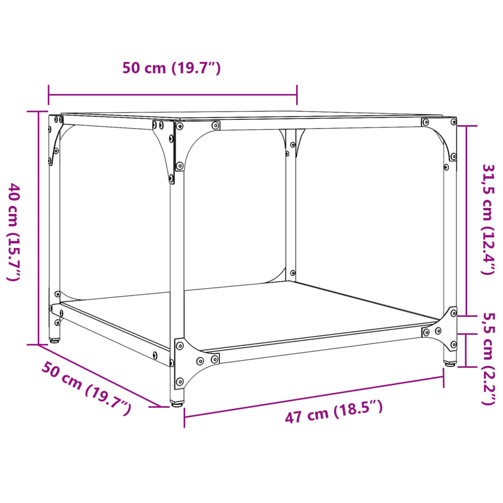 Tables basses avec plateau en verre 2 pcs. Acier noir 50x50x40 cm