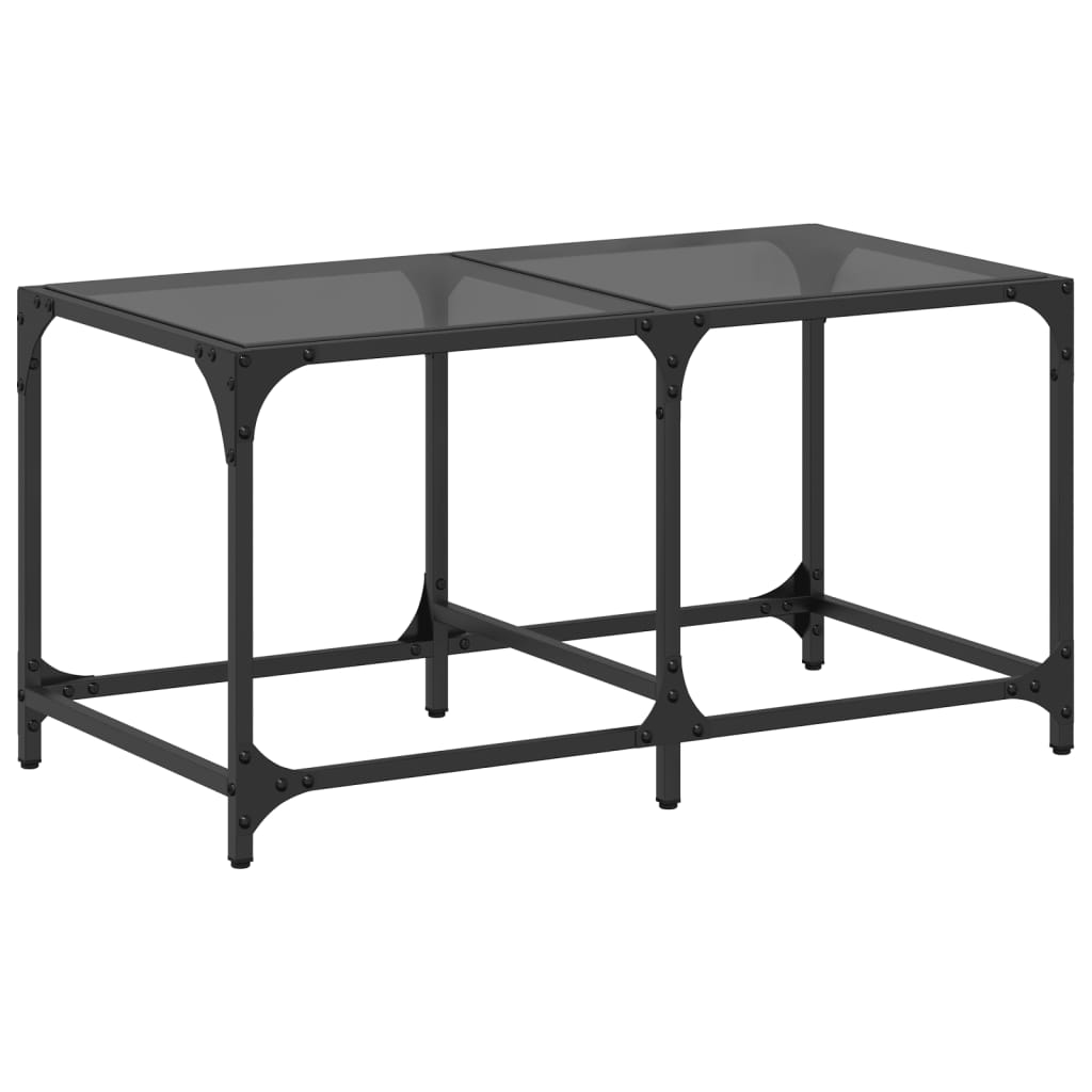 Table basse avec plateau en verre noir 78,5x40x40 cm acier