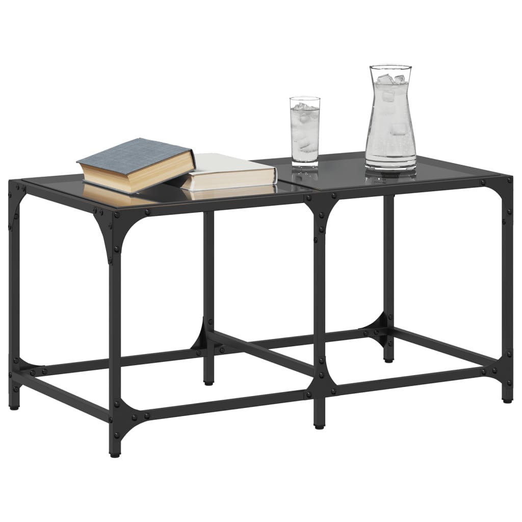 Table basse avec plateau en verre noir 78,5x40x40 cm acier
