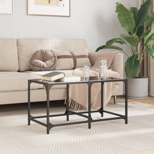 Table basse avec plateau en verre noir 78,5x40x40 cm acier