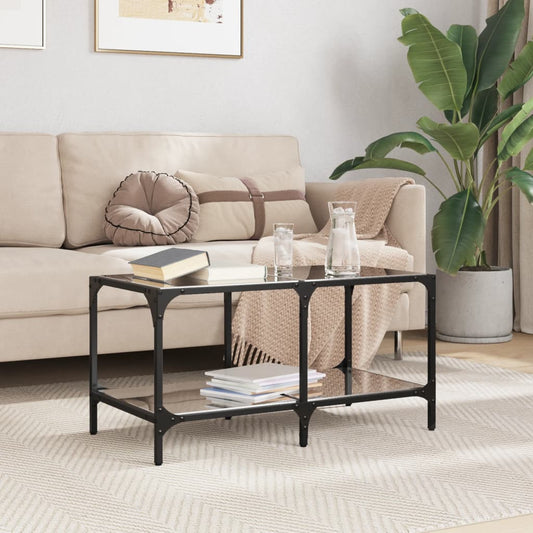 Table basse avec plateau en verre noir 78,5x40x40 cm acier