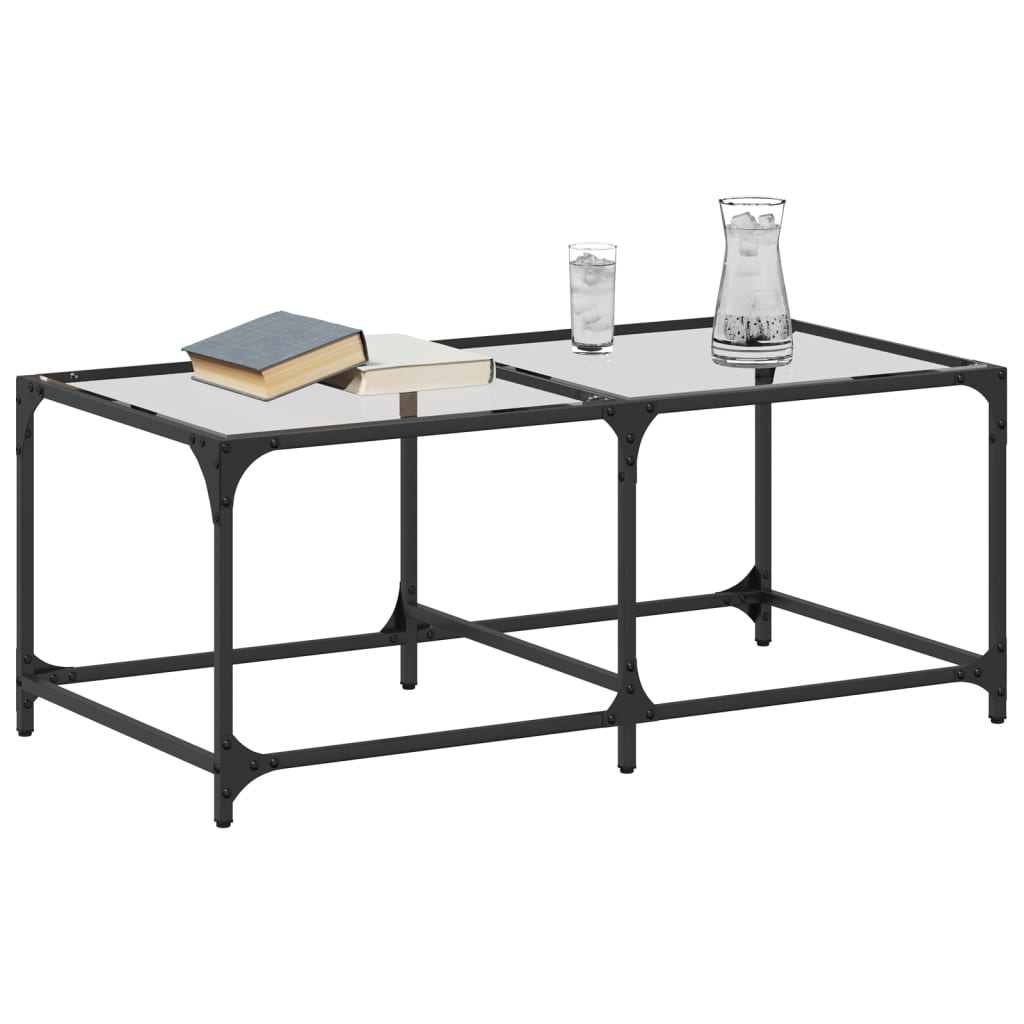 Table basse avec plateau en verre transparent 98,5x50x40 cm en acier