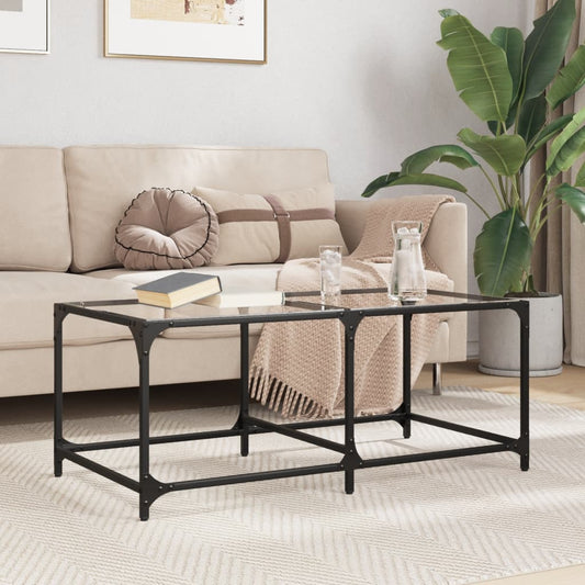 Table basse avec plateau en verre transparent 98,5x50x40 cm en acier