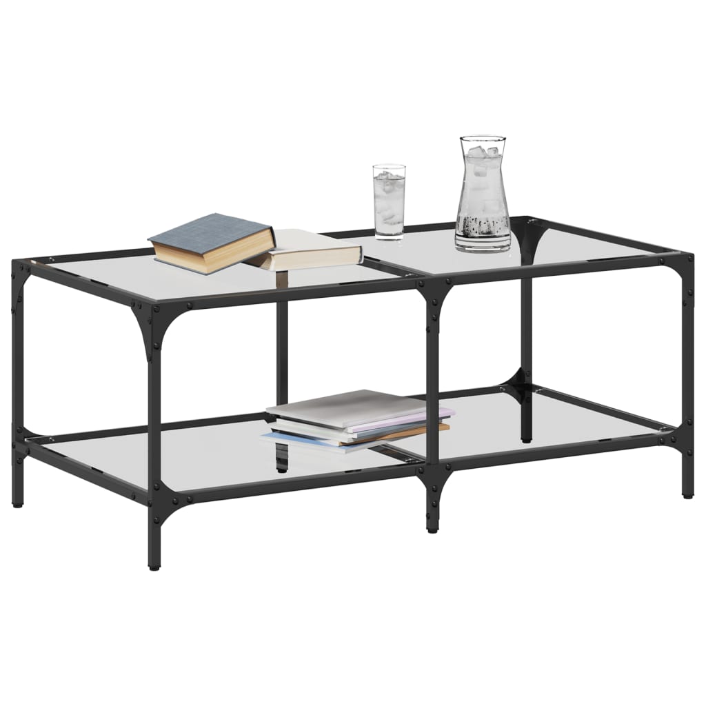 Table basse avec plateau en verre transparent 98,5x50x40 cm en acier