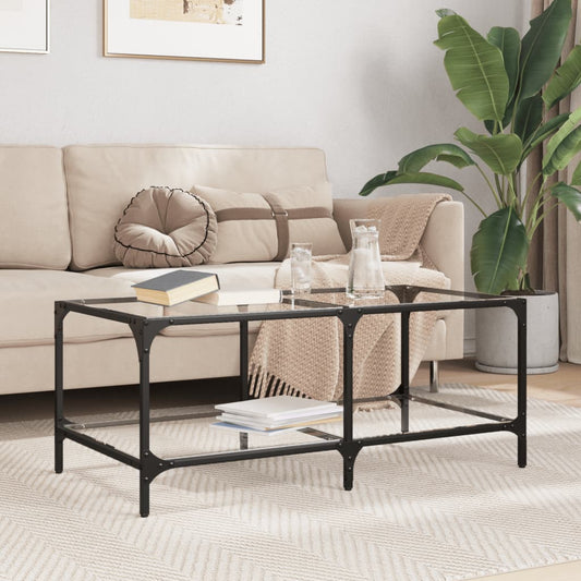 Table basse avec plateau en verre transparent 98,5x50x40 cm en acier