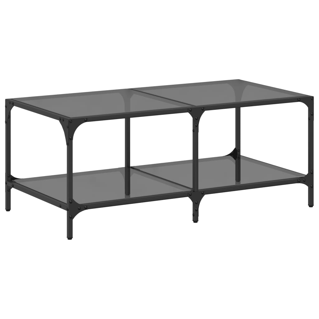 Table basse avec plateau en verre noir 98,5x50x40 cm en acier