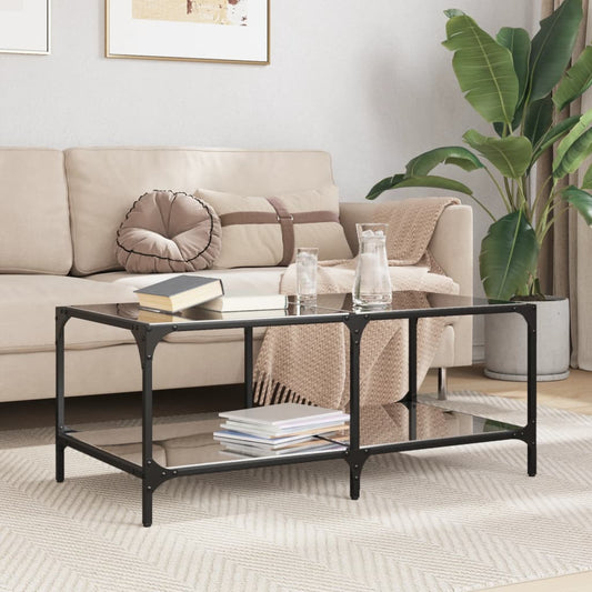 Table basse avec plateau en verre noir 98,5x50x40 cm en acier
