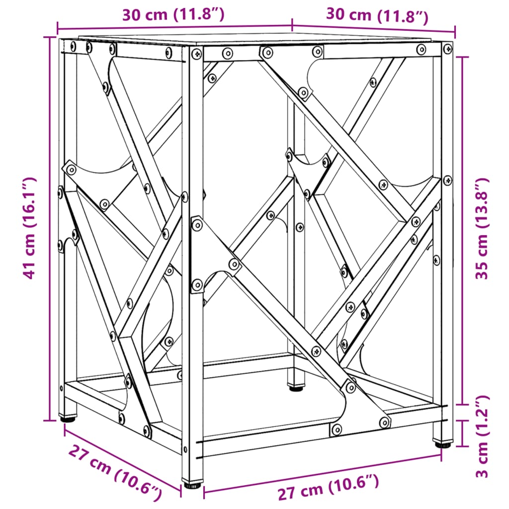 Table basse avec plateau en verre transparent 30x30x41 cm en acier