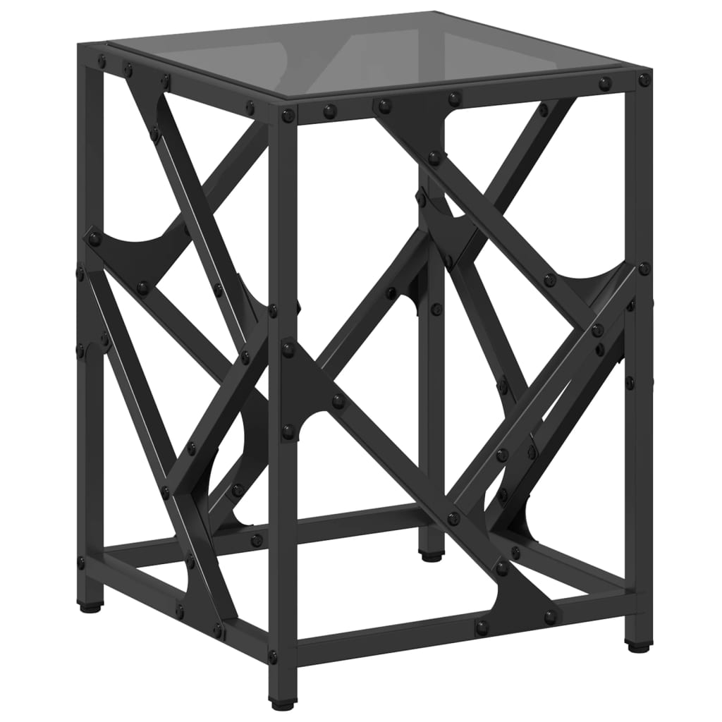 Table basse avec plateau en verre noir 30x30x41 cm en acier