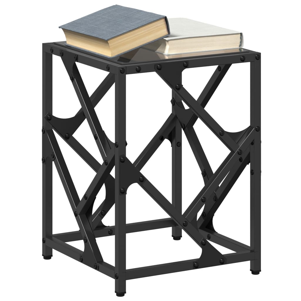 Table basse avec plateau en verre noir 30x30x41 cm en acier