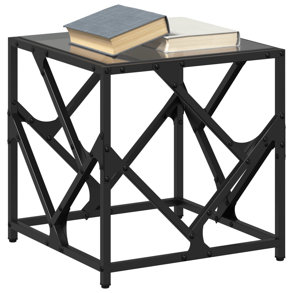 Table basse avec plateau en verre noir 40x40x41 cm en acier