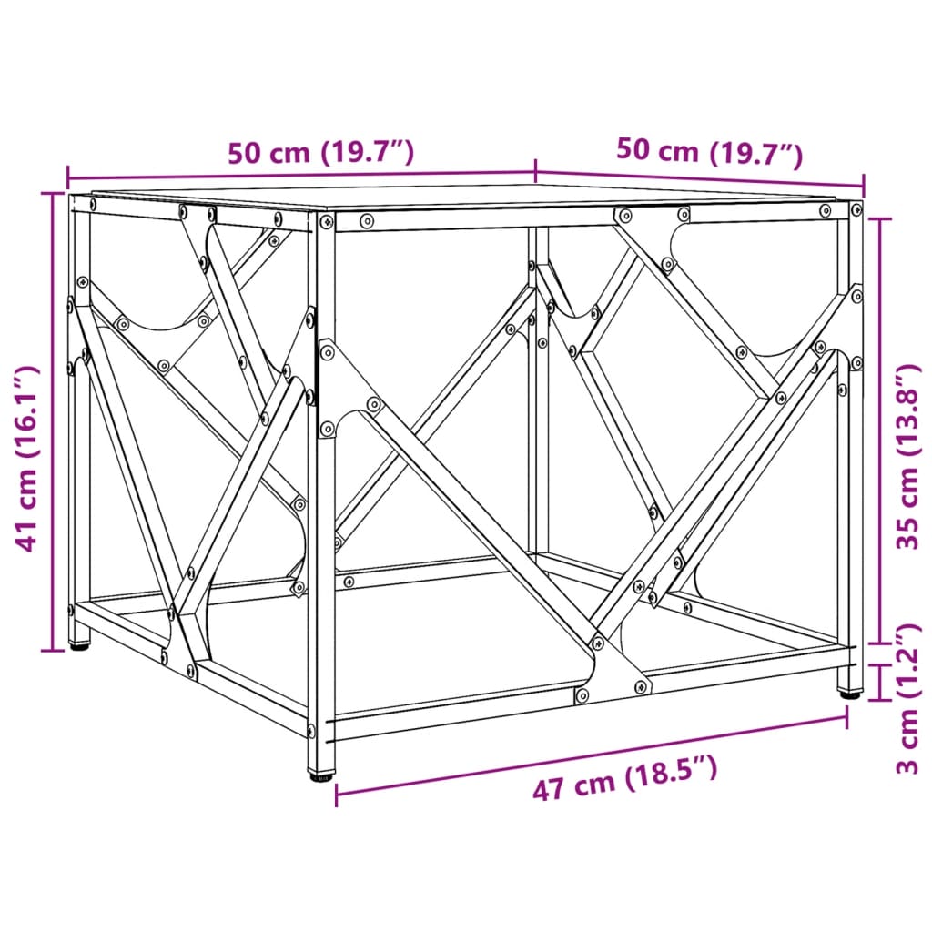 Table basse avec plateau en verre transparent 50x50x41 cm en acier