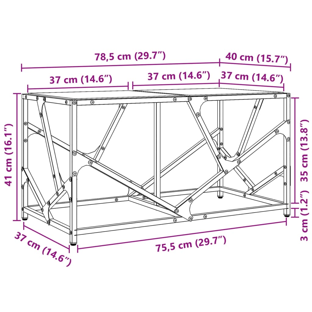 Table basse avec plateau en verre transparent 78,5x40x41 cm en acier