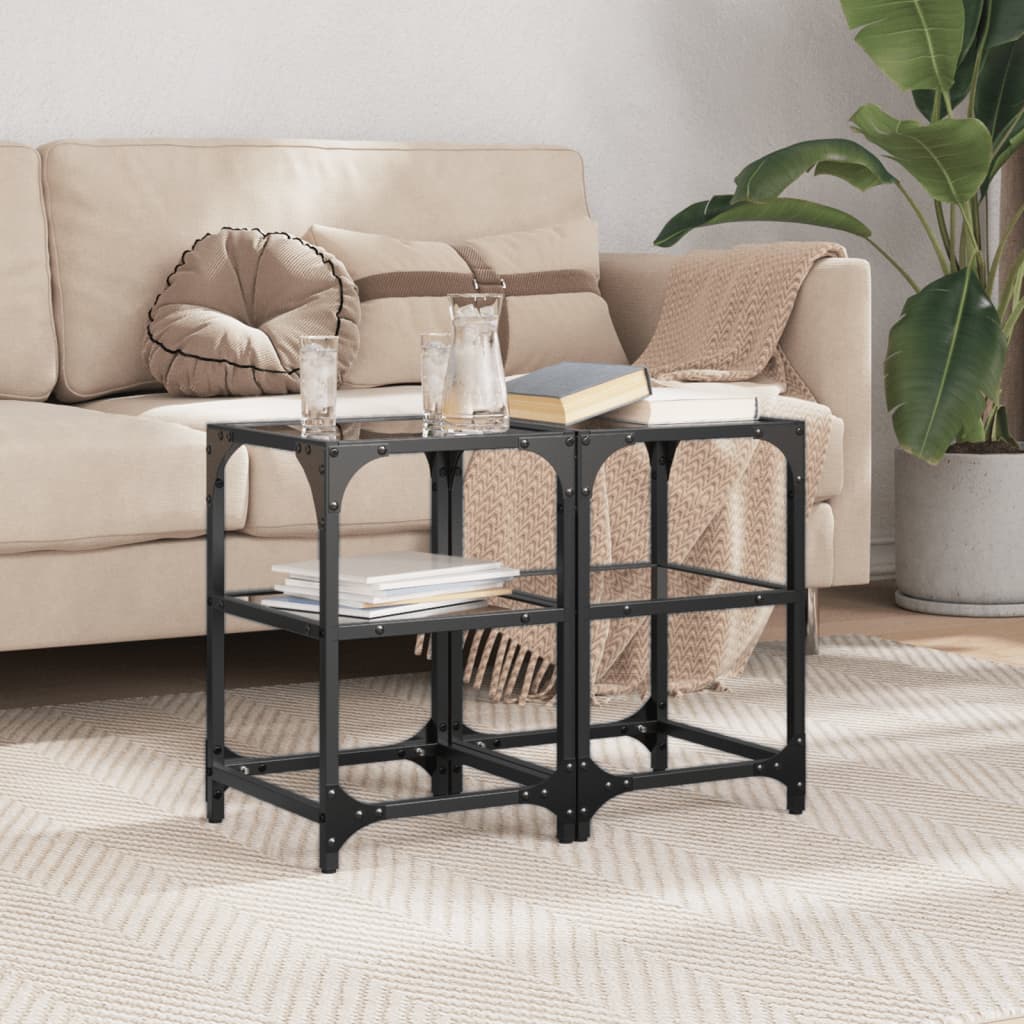 Tables basses avec plateau en verre 2 pcs. Acier noir 30x30x45 cm