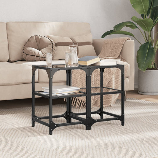 Tables basses avec plateau en verre 2 pcs. Acier noir 30x30x45 cm