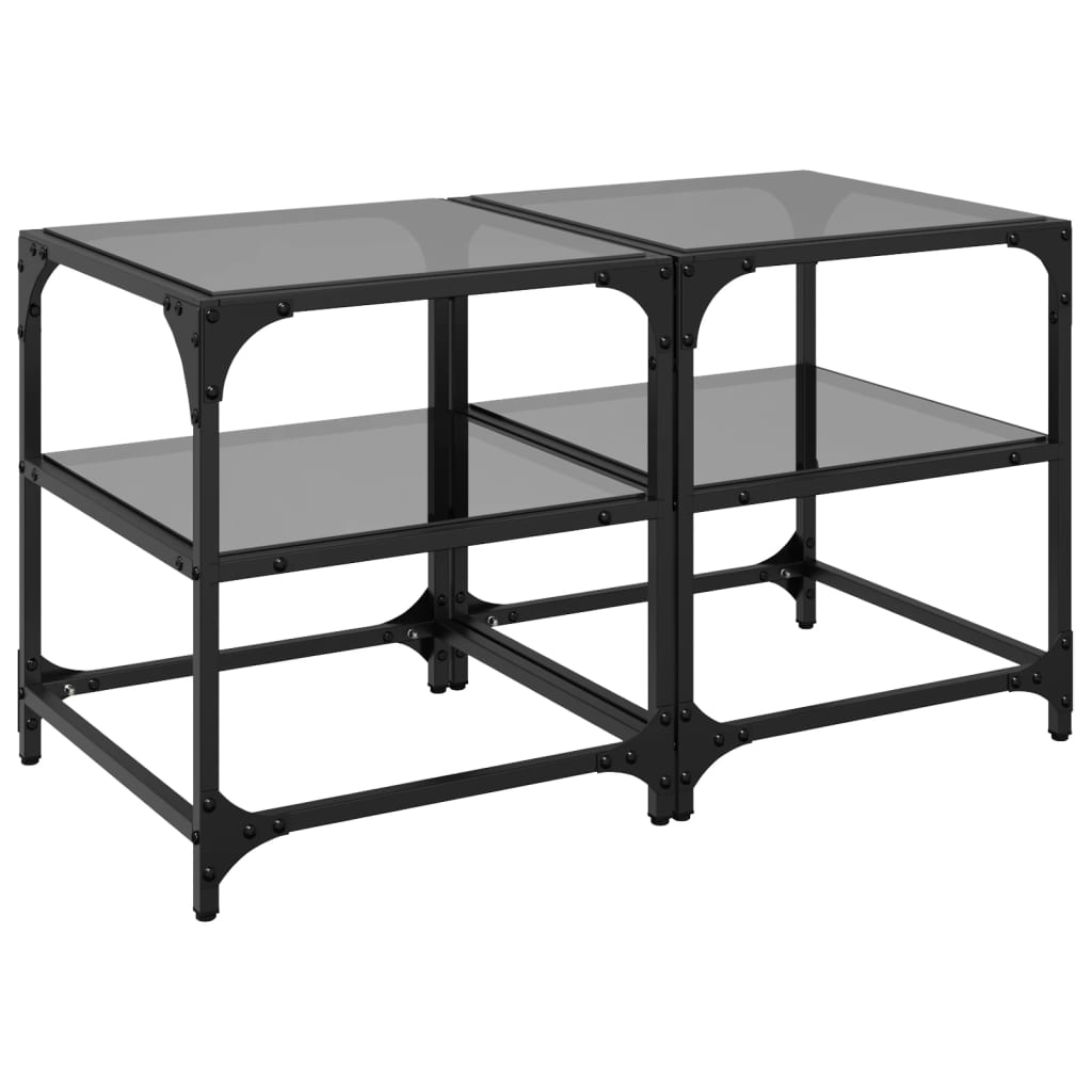 Tables basses avec plateaux en verre 2 pcs. Acier noir 40x40x45 cm