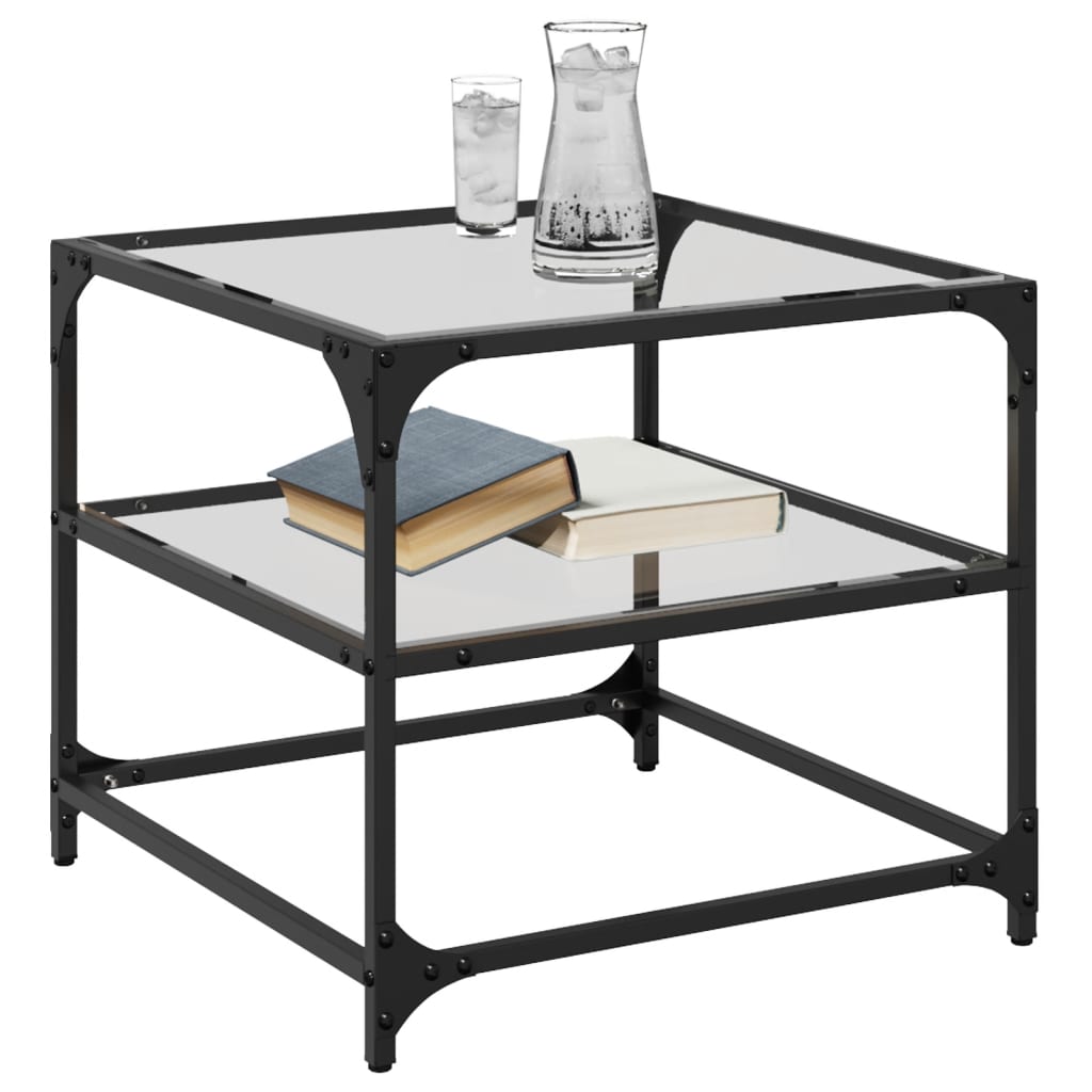 Table basse avec plateau en verre transparent 50x50x45 cm en acier