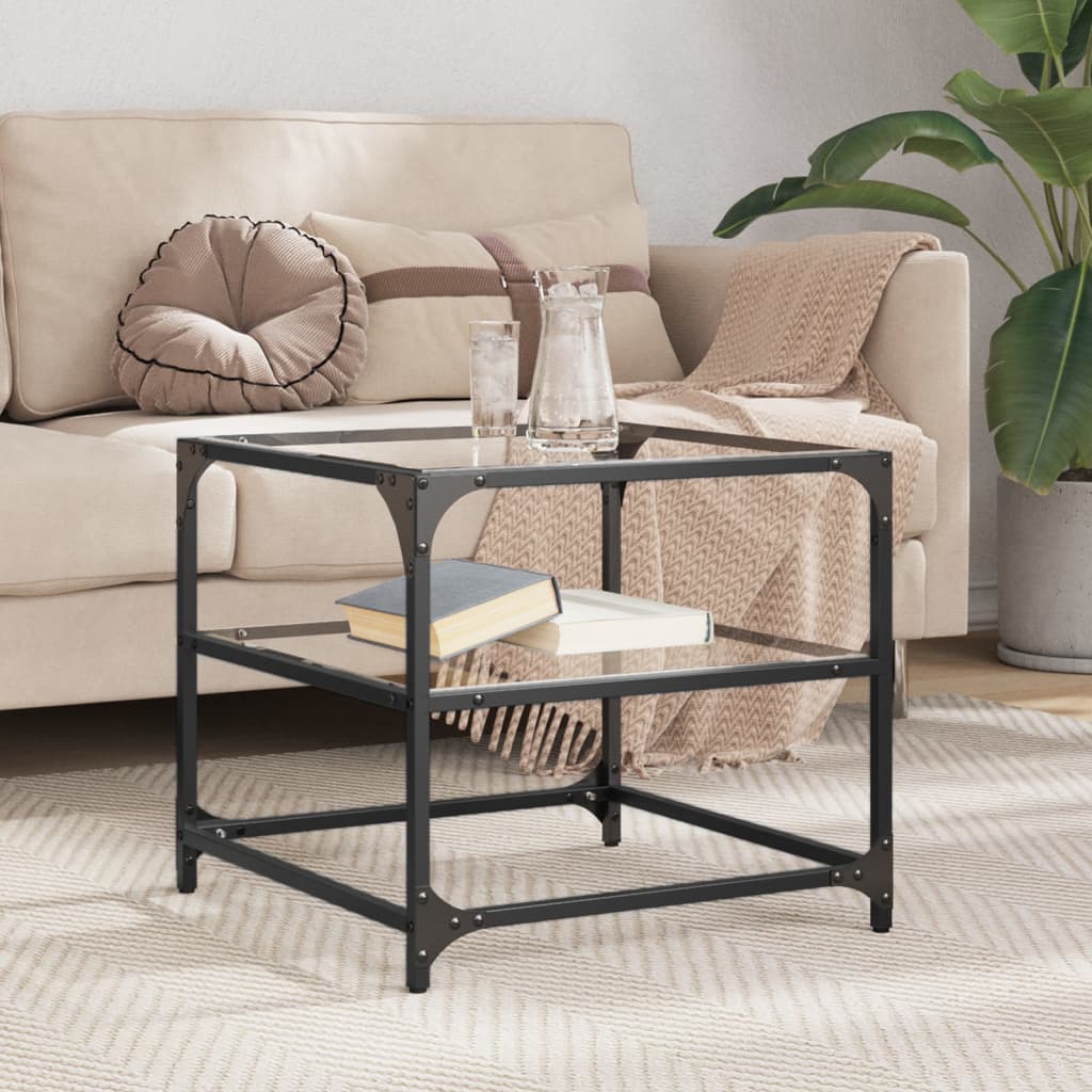Table basse avec plateau en verre transparent 50x50x45 cm en acier