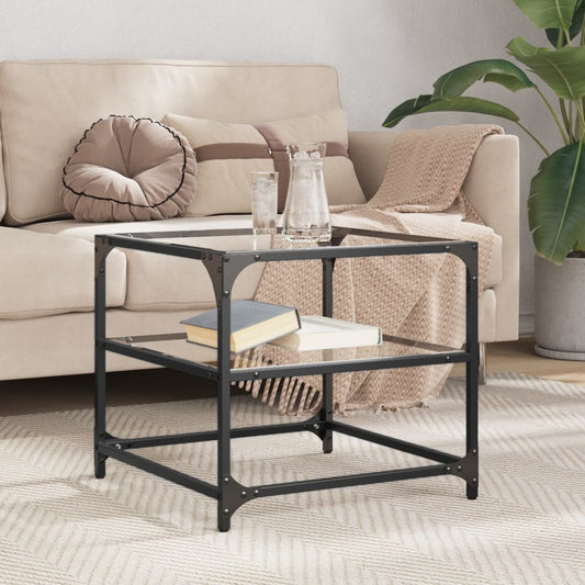 Table basse avec plateau en verre transparent 50x50x45 cm en acier