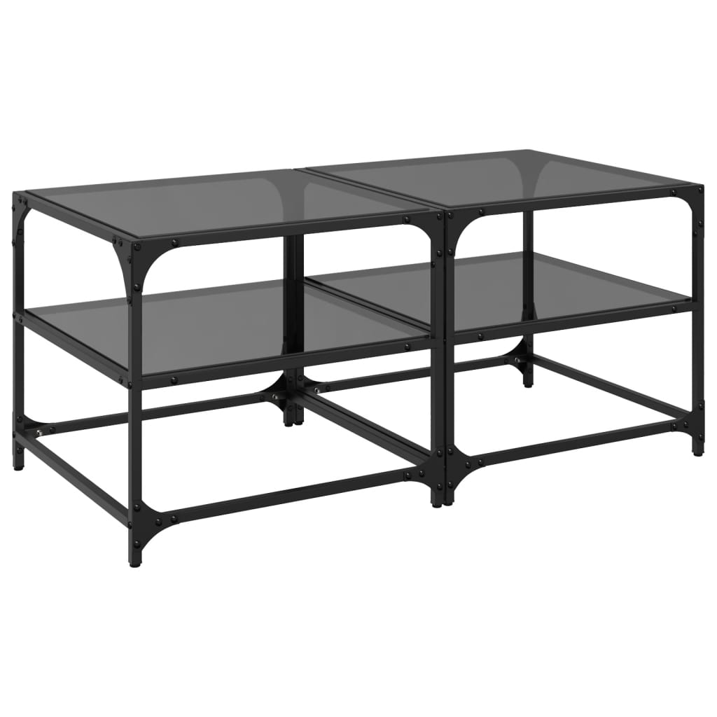 Tables basses avec plateaux en verre 2 pcs. Acier noir 50x50x45 cm