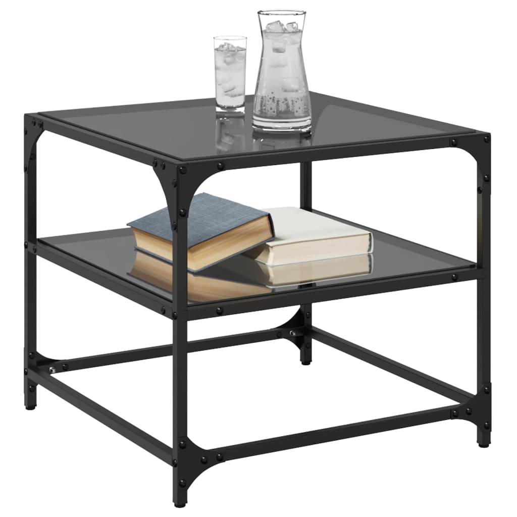 Tables basses avec plateaux en verre 2 pcs. Acier noir 50x50x45 cm