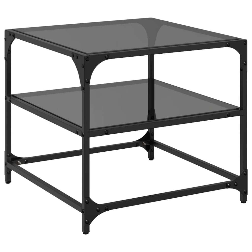 Tables basses avec plateaux en verre 2 pcs. Acier noir 50x50x45 cm