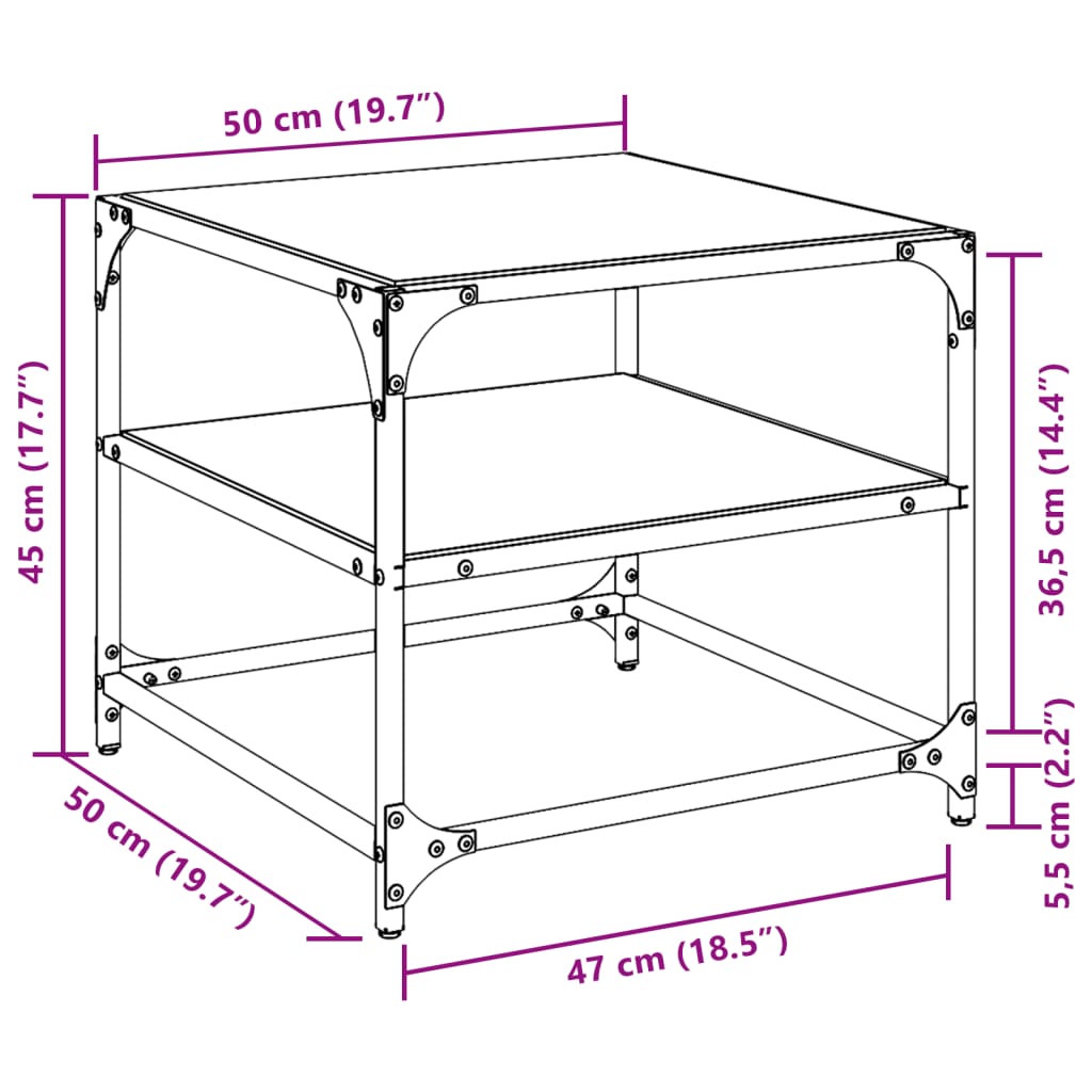 Tables basses avec plateaux en verre 2 pcs. Acier noir 50x50x45 cm