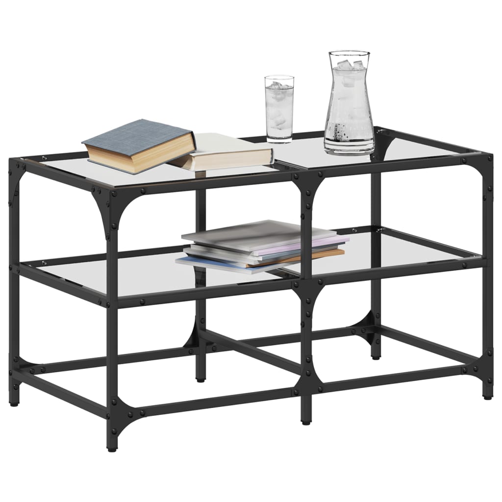 Table basse avec plateau en verre transparent 78,5x40x45 cm en acier