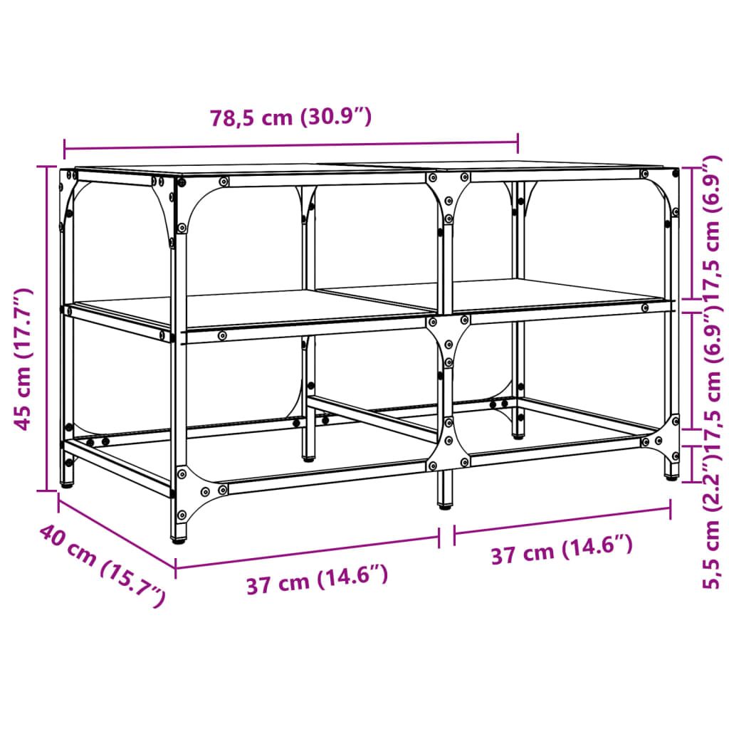 Table basse avec plateau en verre transparent 78,5x40x45 cm en acier