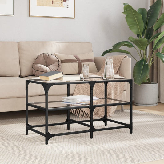 Table basse avec plateau en verre transparent 78,5x40x45 cm en acier