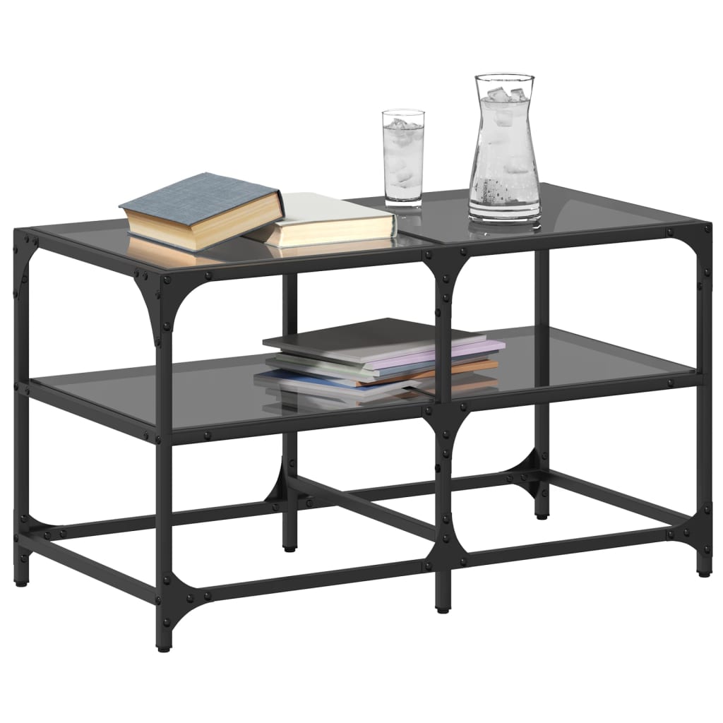 Table basse avec plateau en verre noir 78,5x40x45 cm acier