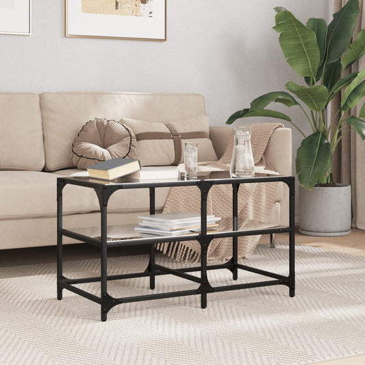 Table basse avec plateau en verre noir 78,5x40x45 cm acier