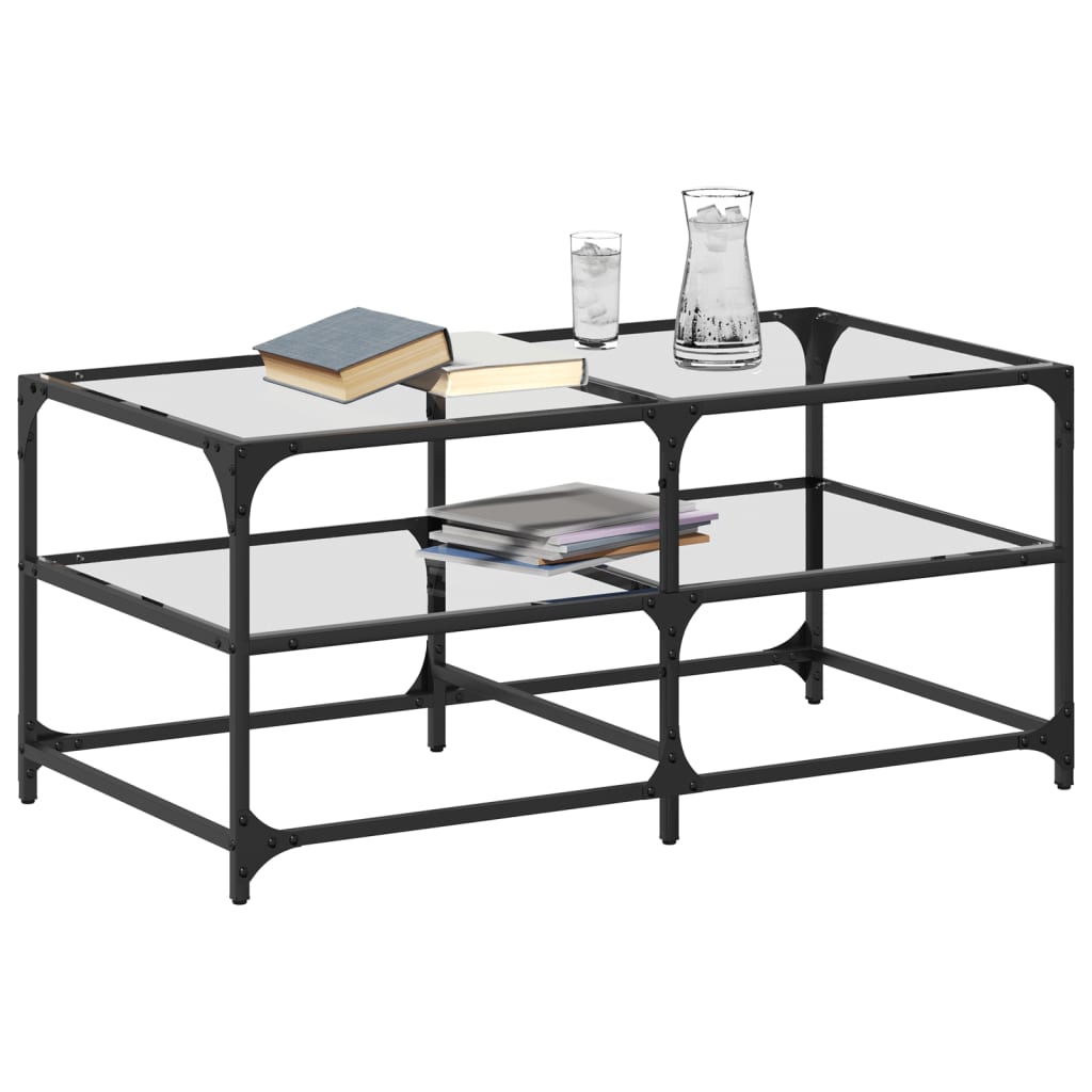 Table basse avec plateau en verre transparent 98,5x50x45 cm en acier