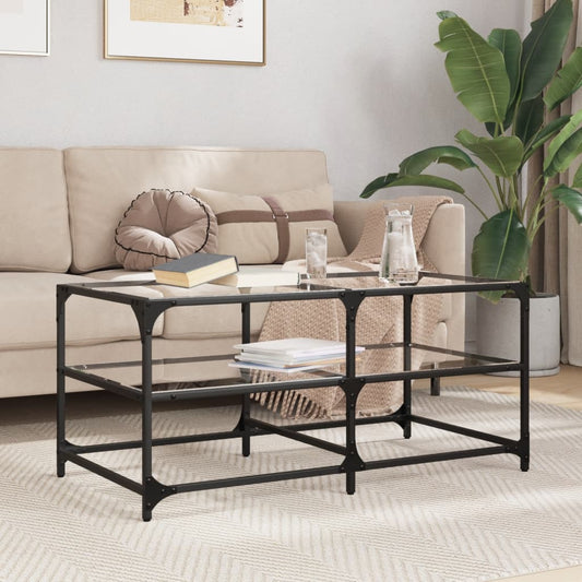 Table basse avec plateau en verre transparent 98,5x50x45 cm en acier