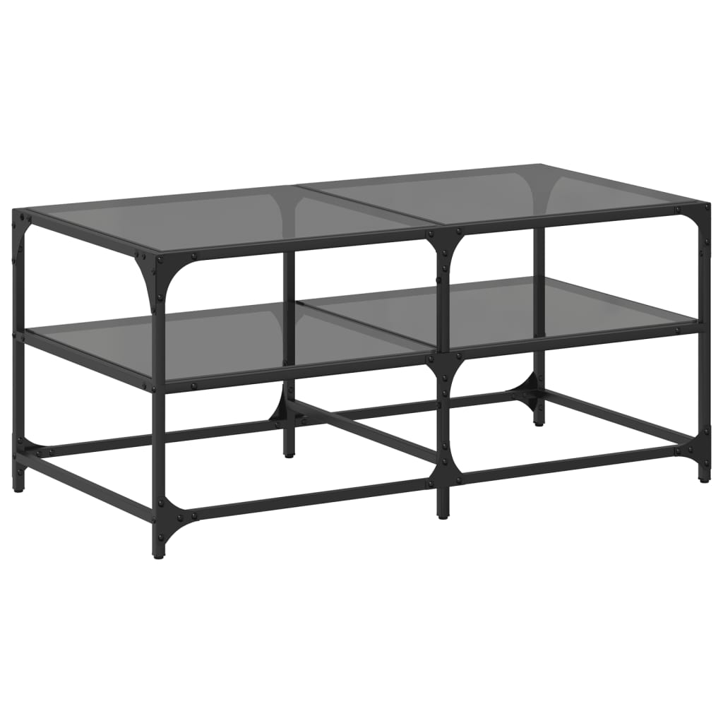 Table basse avec plateau en verre noir 98,5x50x45 cm acier