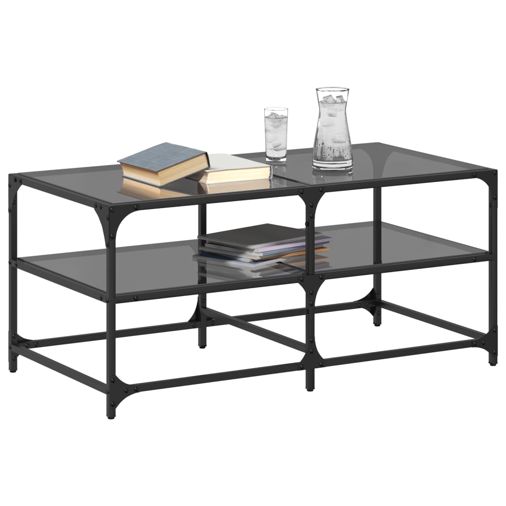 Table basse avec plateau en verre noir 98,5x50x45 cm acier