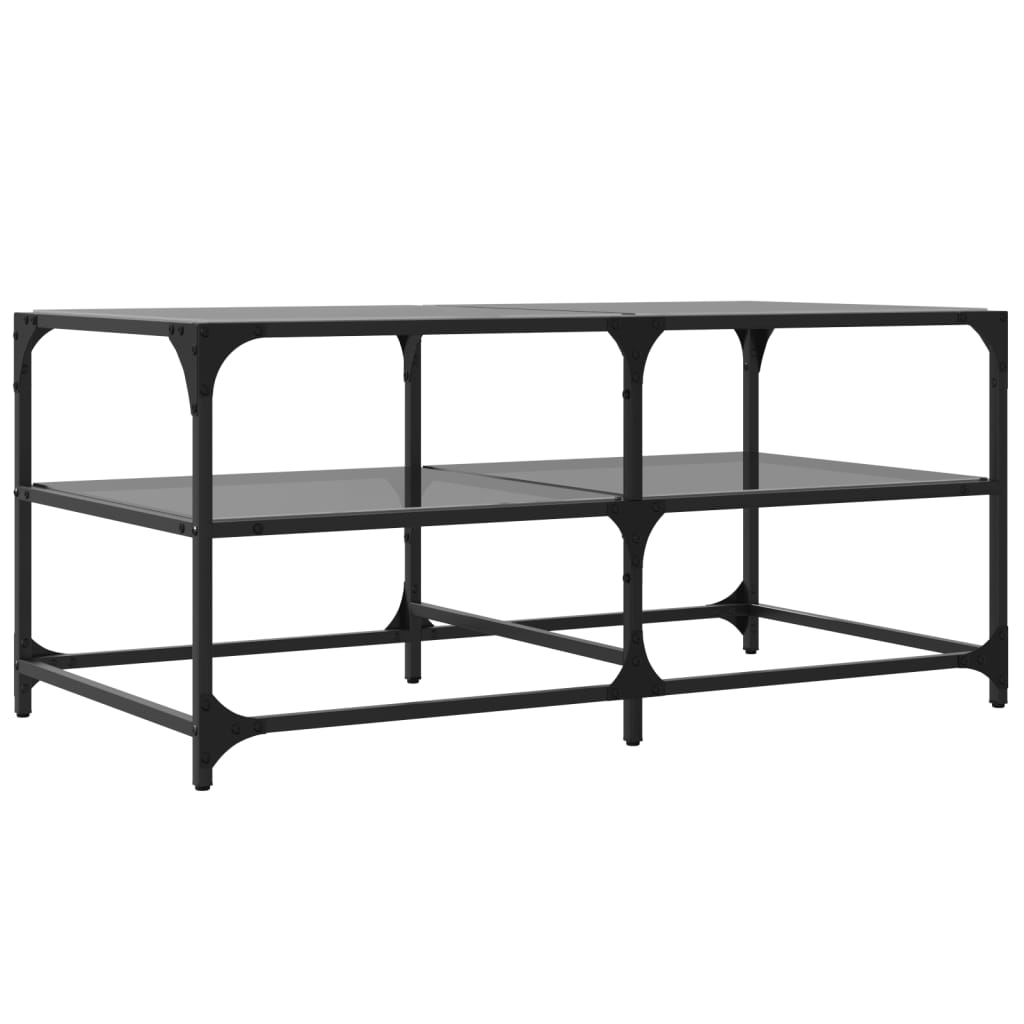 Table basse avec plateau en verre noir 98,5x50x45 cm acier