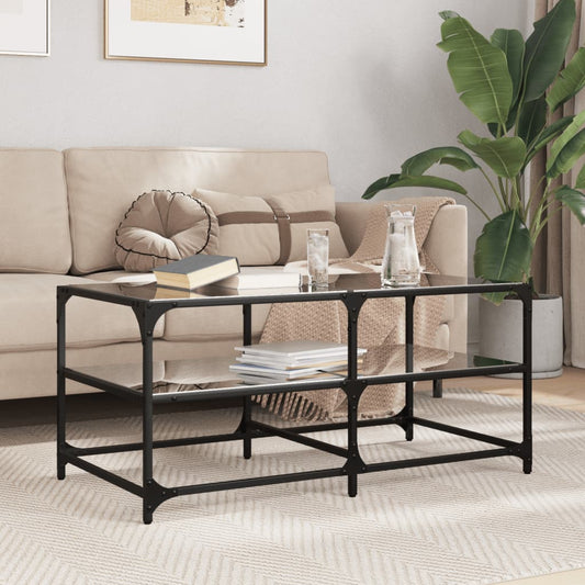 Table basse avec plateau en verre noir 98,5x50x45 cm acier