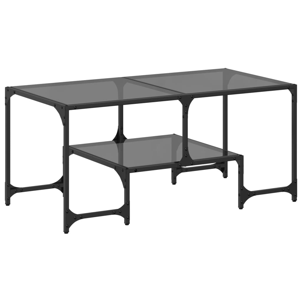 Table basse avec plateau en verre noir 98,5x50x45 cm acier