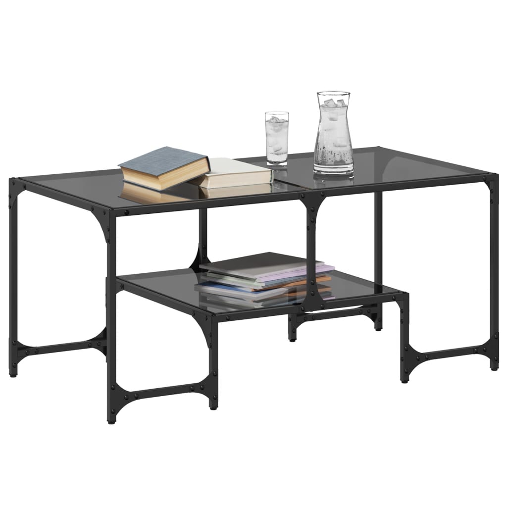 Table basse avec plateau en verre noir 98,5x50x45 cm acier