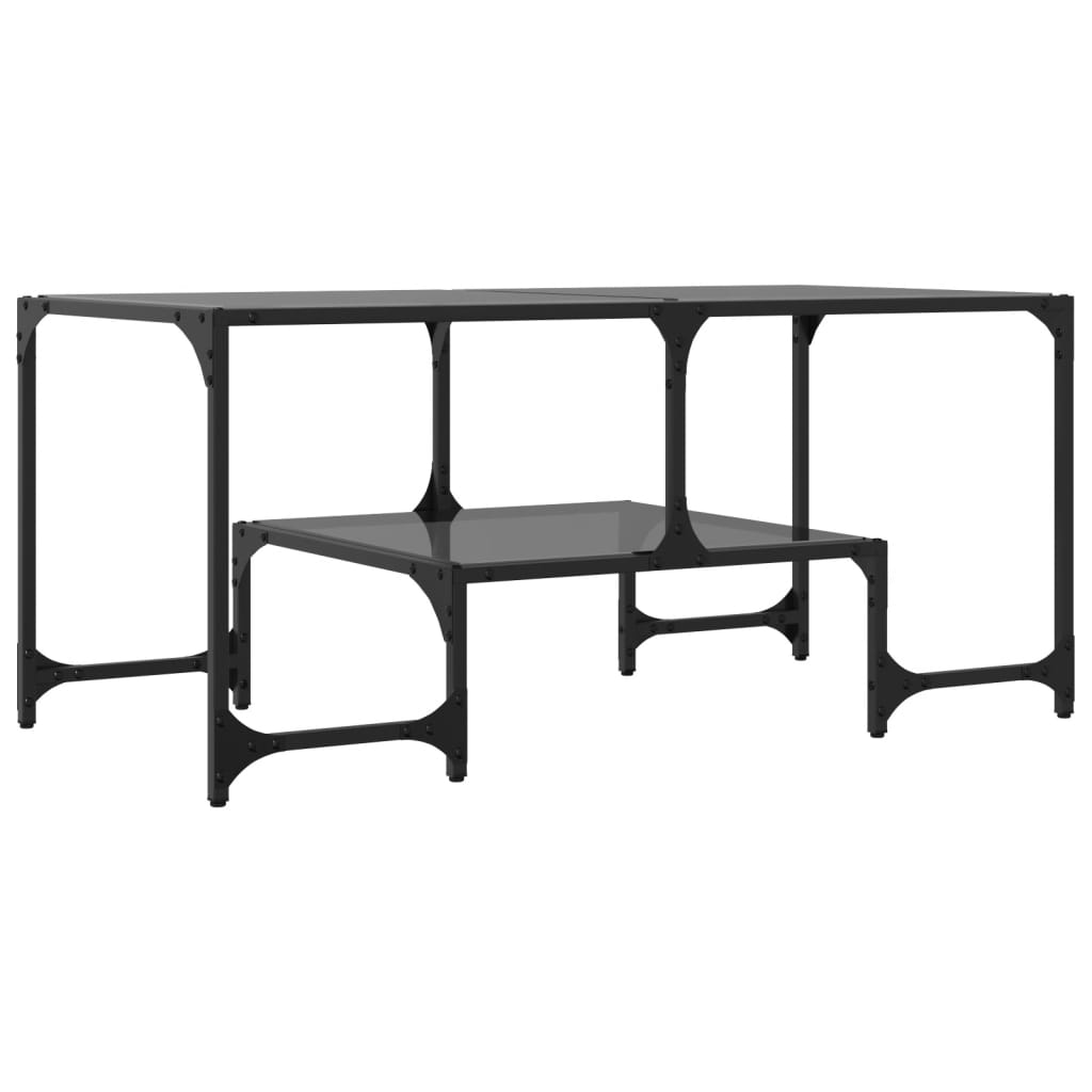 Table basse avec plateau en verre noir 98,5x50x45 cm acier