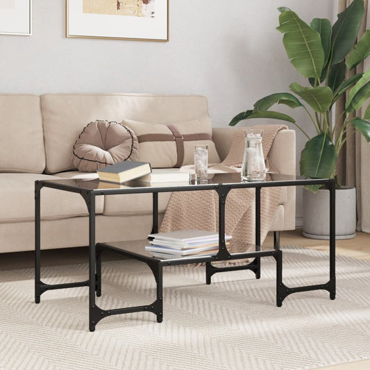 Table basse avec plateau en verre noir 98,5x50x45 cm acier