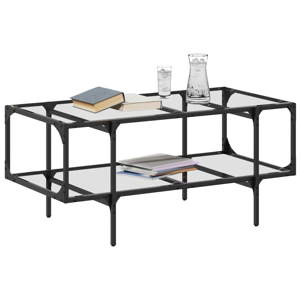 Table basse avec plateau en verre transparent 98,5x50x45 cm en acier