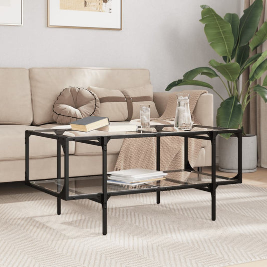 Table basse avec plateau en verre transparent 98,5x50x45 cm en acier