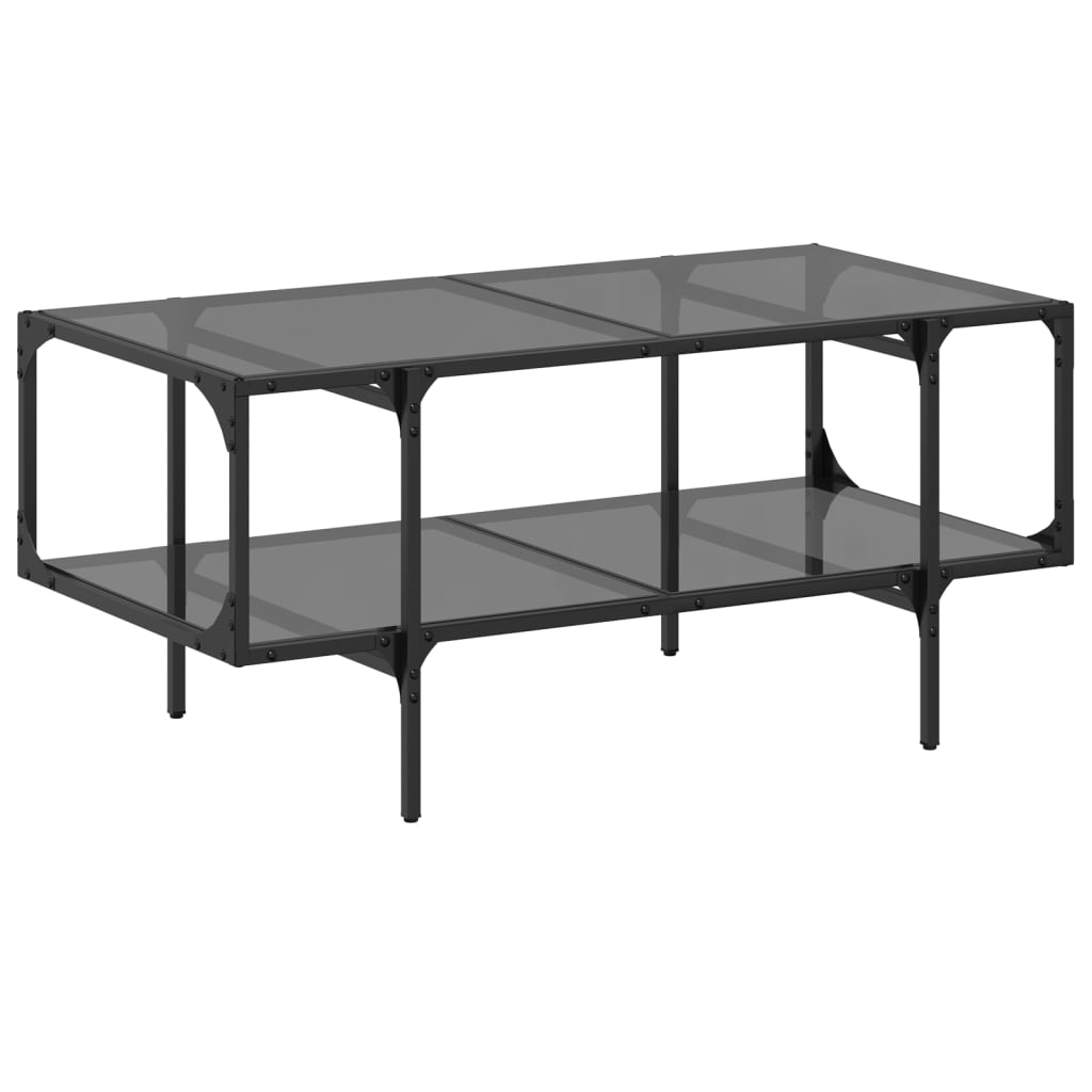 Table basse avec plateau en verre noir 98,5x50x45 cm acier