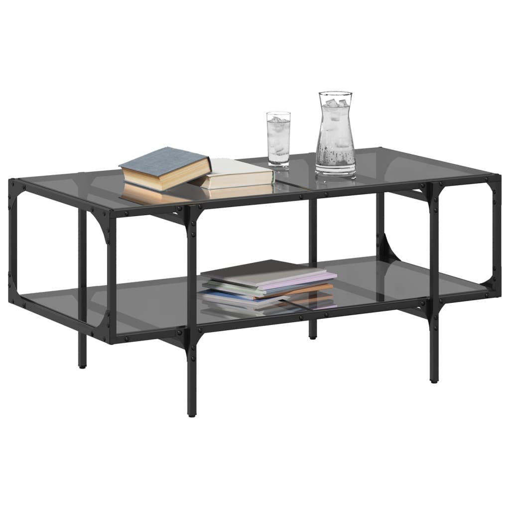 Table basse avec plateau en verre noir 98,5x50x45 cm acier