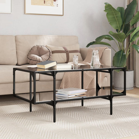 Table basse avec plateau en verre noir 98,5x50x45 cm acier