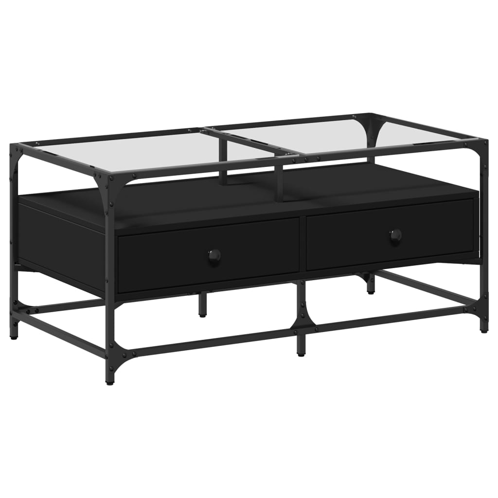 Table basse avec plateau en verre noir 98,5x50x45 cm acier